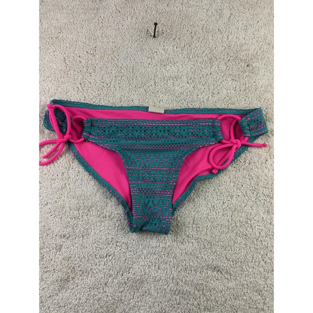 OP Bikini Bottom Womens Small Hot Teal Pink Side Tie Swimsuit Lined Crochet Swim